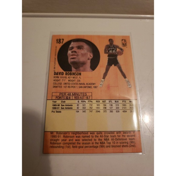 1991-1992 Fleer #187 David Robinson - San Antonio Spurs - NBA - HOF NBA75 - Picture 2 of 2